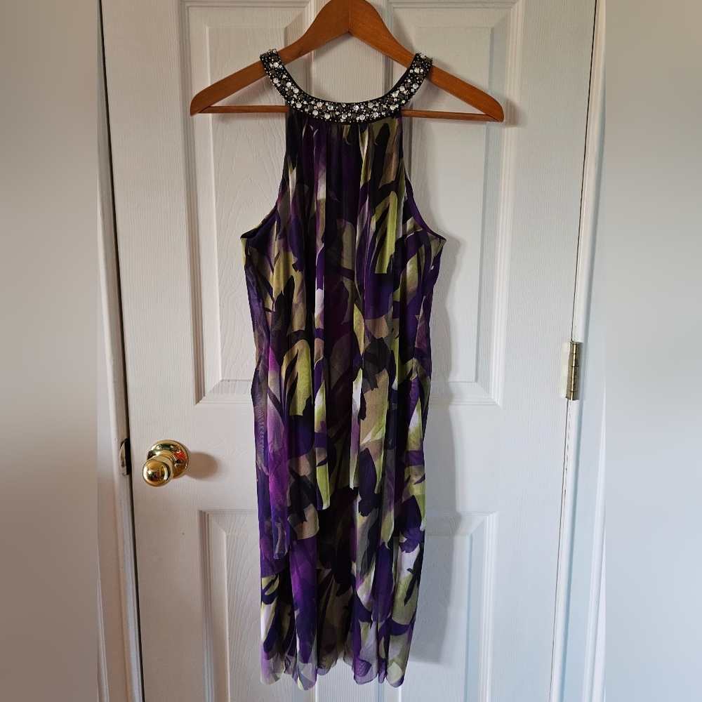 London Times Women's Party Cocktail Purple Sleeveless Dress Size 8